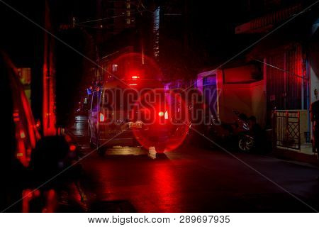 Bangkok Thailand : March 15, 2019 : Noise On Image Of Emergency Lighting On Ambulances