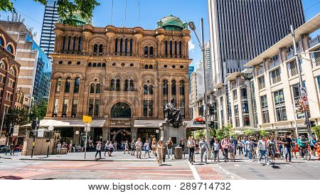 23rd December 2018, Sydney Nsw Australia : Facade View Of The Queen Victoria Building Or Qvb With Lo