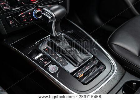 Novosibirsk, Russia - March 15, 2019:  Audi Q5,close-up Of The Accelerator Handle And Parking Assist