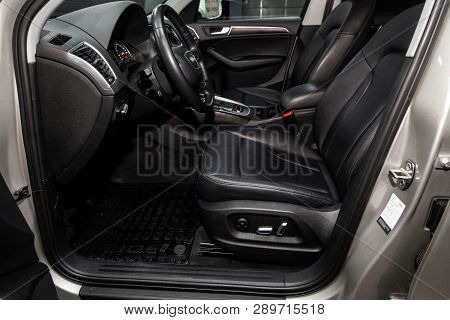 Novosibirsk, Russia - March 15, 2019:  Audi Q5,close-up Of The Dashboard, Speedometer, Tachometer, S