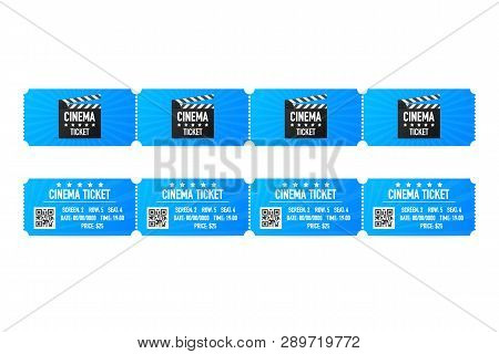 Cinema Tickets Isolated On White Background. Realistic Front View. Movie Banner. Cinema Movie Ticket
