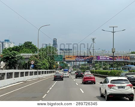 Jakarta, Indonesia - February 16, 2019: Cars Running On Jakarta Inner City Toll Road In Slipi Distri