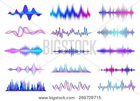 Sound Waves. Frequency Audio Waveform, Music Wave Hud Interface Elements, Voice Graph Signal. Vector