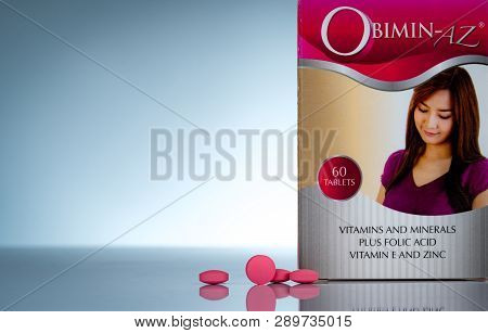 Chonburi, Thailand-october 27, 2018 : Obimin-az. Vitamins And Minerals Plus Folic Acid Vitamin E And