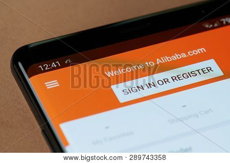 New York, Usa - March 15, 2019: Sign In In Alibaba App On Smartphone Screen Close Up View