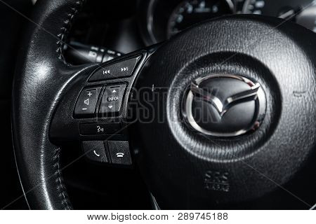 Novosibirsk, Russia - March 15, 2019:  Mazda Cx-5,close-up Of The Multiwheel With Phone Setting And 