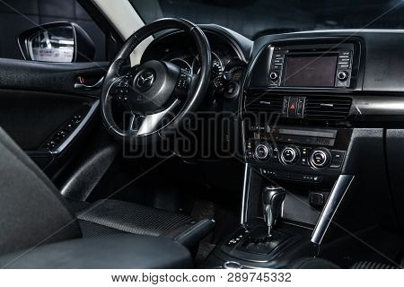 Novosibirsk, Russia - March 15, 2019:  Mazda Cx-5,close-up Of The Dashboard, Speedometer, Tachometer