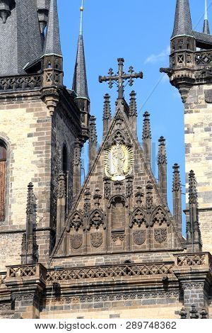 Detail Of The Church Of Saint Mary Of Tyn In The European Capital Prague In The Czech Republic