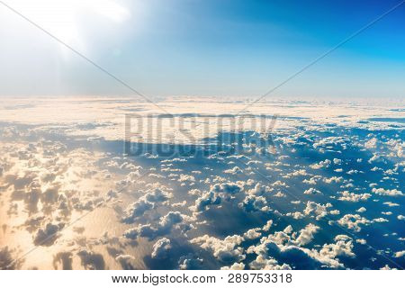 Beautiful Airview With Blue Sky, White Clouds And Sunrays