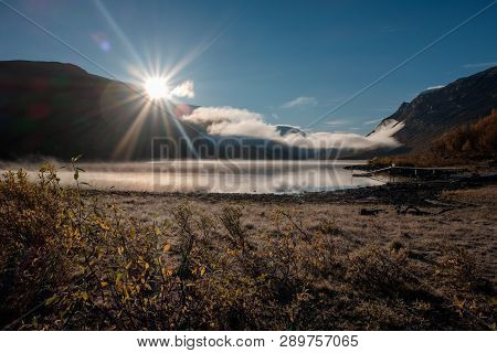 Freezy Morning And Sunshine On Swedish Lake In Lapland