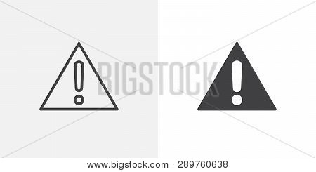 Warning Attention Icon. Line And Glyph Version, Outline And Filled Vector Sign. Exclamation Mark Tri