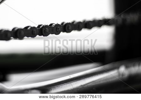 Close Up Of A Bicylce Chain In Black And White