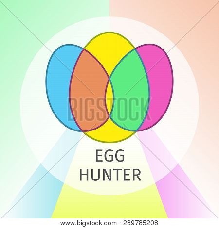 Egg Hunter Easter Flat Banner. Simple Logo Made From Three Intersecting Eggs In Minimalism Style