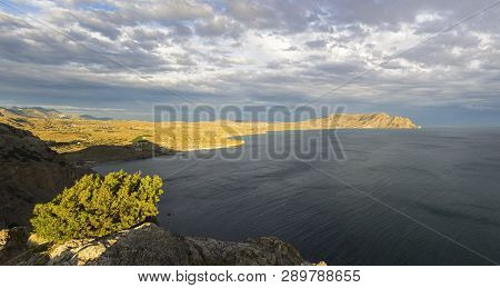 Panorama Of The Kapsel Tract From The Top Of Cape Alchak, Crimea. Early Evening, September.