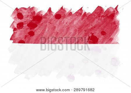 Indonesia Flag  Is Depicted In Liquid Watercolor Style Isolated On White Background