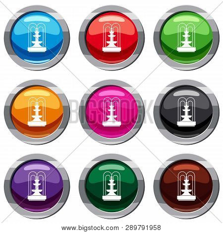 Fountain Set Icon Isolated On White. 9 Icon Collection Illustration