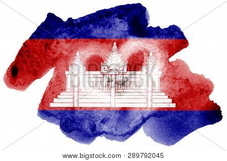 Cambodia Flag  Is Depicted In Liquid Watercolor Style Isolated On White Background