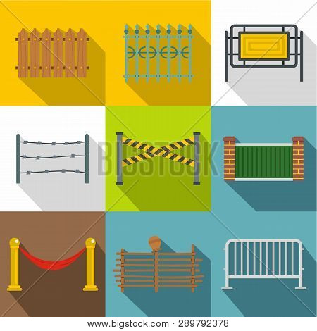 Fencing Modules Icon Set. Flat Style Set Of 9 Fencing Modules Icons For Web Design