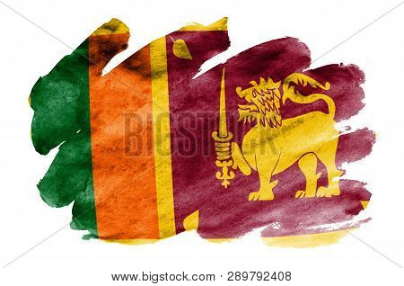 Sri Lanka Flag  Is Depicted In Liquid Watercolor Style Isolated On White Background