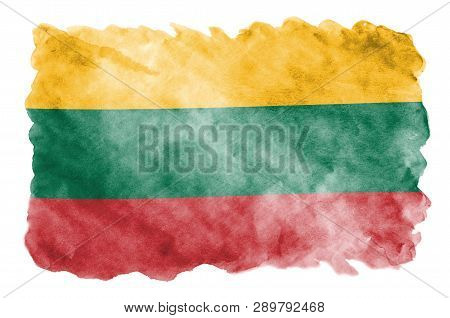 Lithuania Flag  Is Depicted In Liquid Watercolor Style Isolated On White Background