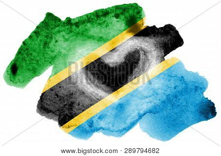 Tanzania Flag  Is Depicted In Liquid Watercolor Style Isolated On White Background