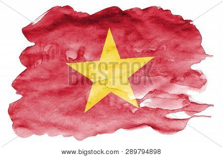 Vietnam Flag  Is Depicted In Liquid Watercolor Style Isolated On White Background