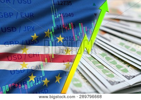 Cabo Verde Flag And Chart Growing Us Dollar Position With A Fan Of Dollar Bills