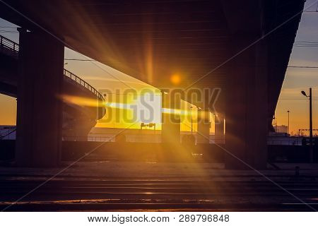 Road At Sunset Bypass. City Expressway. Detour Urban Traffic Jams. Sunset Road