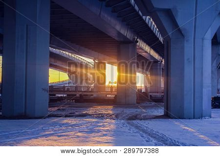 Road At Sunset Bypass. City Expressway. Detour Urban Traffic Jams. Sunset Road
