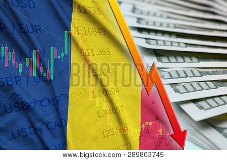 Chad Flag And Chart Falling Us Dollar Position With A Fan Of Dollar Bills