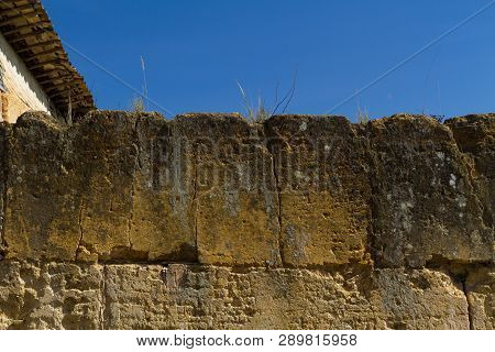 Colonial Construction Wall, Bahareque. Close-up Image Colombia