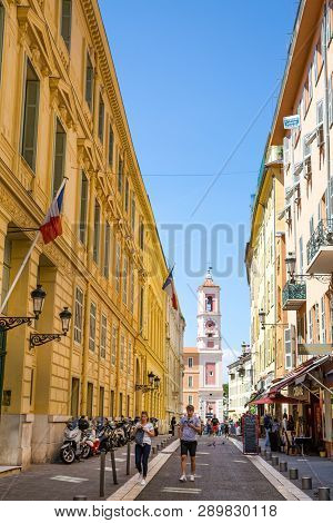 Nice, France - April 18 2017. Bright Yellow Street In Nice, French Riviera, France.