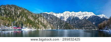 Beautiful Mountain Lake Ritsa In The Mountains Of The Caucasus In Abkhazia