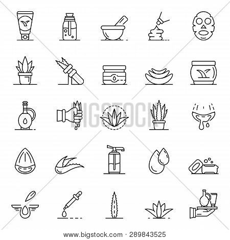 Aloe Vera Icon Set. Outline Set Of Aloe Vera Icons For Web Design Isolated On White Background
