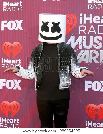 LOS ANGELES - MAR 14:  Marshmello at the iHeart Radio Music Awards - Arrivals at the Microsoft Theater on March 14, 2019 in Los Angeles, CA