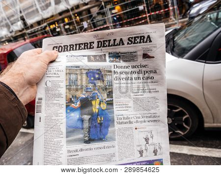 Paris, France - Mar 15, 2019: Italian Corriere Della Sera Reporting About British Mps Have Voted For