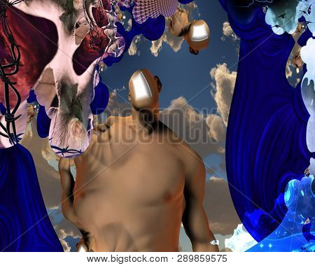 Surreal abstract with human elements. 3D rendering