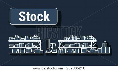 Forklift In Big Warehouse Interior Empty No People Storage Logistic Delivery Service Stock Concept S
