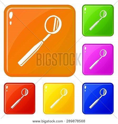 Tooth Tool Mirror Icons Set Collection Vector 6 Color Isolated On White Background