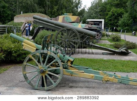 Moscow, Russia - June 20, 2018: Japanese 75mm Mountain Gun Type 94 1934 And 105mm Field Gun Type 38 