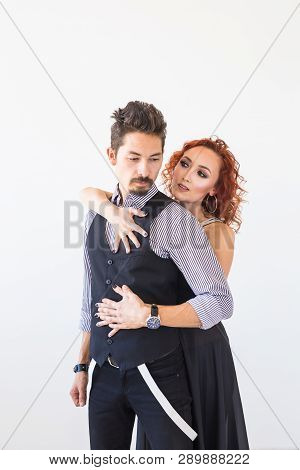 Social Dance, Bachata, Kizomba, People Concept - Young Pretty Woman In Pink Dress And Man Dancing Wa