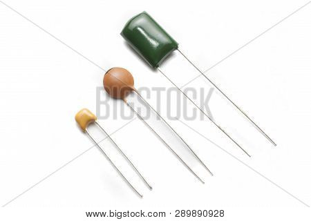 Ceramic Capacitors Three Different Types On White Background