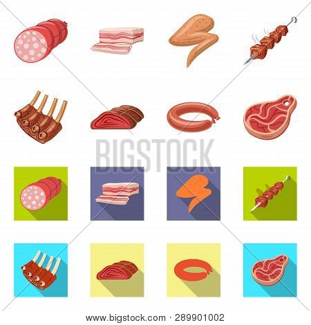 Vector Design Of Meat And Ham Logo. Set Of Meat And Cooking Stock Vector Illustration.