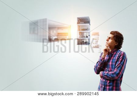 Pensive hipster guy. Mixed media