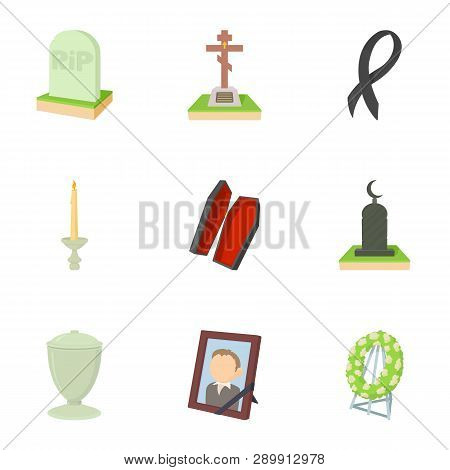 Exequies Icons Set. Cartoon Set Of 9 Exequies Icons For Web Isolated On White Background