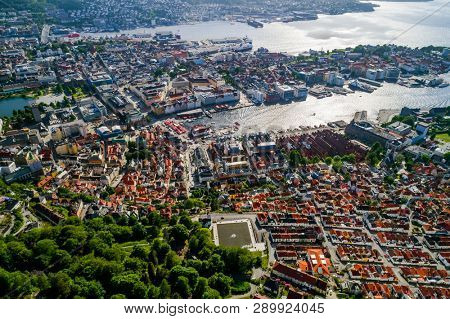 Bergen is a city and municipality in Hordaland on the west coast of Norway. Bergen is the second-largest city in Norway. The view from the height of bird flight. Aerial FPV drone flights.
