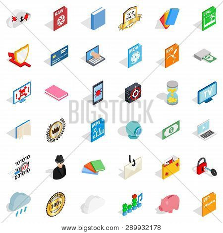 Copy Icons Set. Isometric Style Of 36 Copy Icons For Web Isolated On White Background