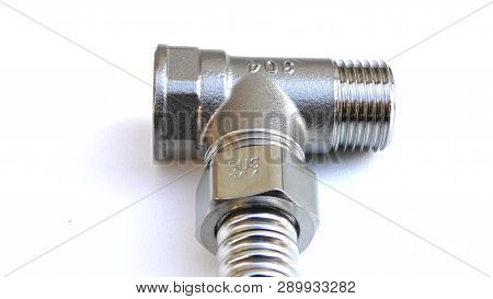 Stainless Steel Tee Fittings Isolatedon White Background