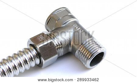 Stainless Steel Tee Fittings Isolatedon White Background