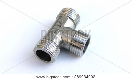 Stainless Steel Tee Fittings Isolatedon White Background